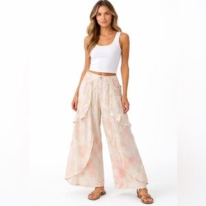 Gemma+Jane Relaxed Wide Leg Layered Front High Rise Tie Dye Ankle Pants Size 10